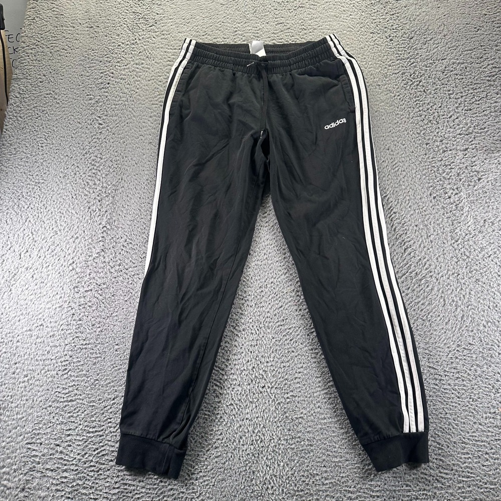 Adidas Pant Boys L Black Track Tapered Leg Striped Running Athletic Performance